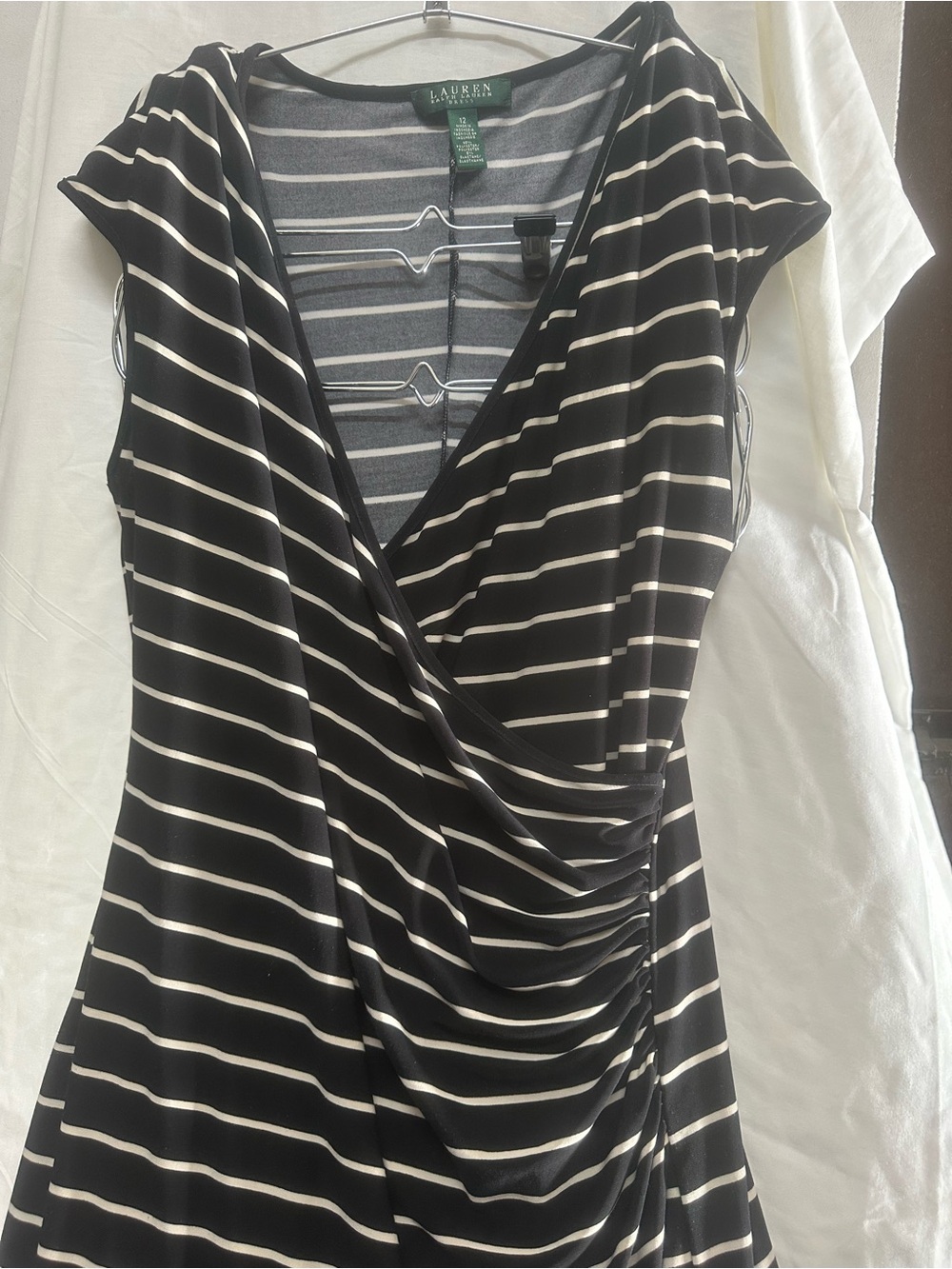 Ralph Lauren Black and White Striped Wrap-Style Dressing